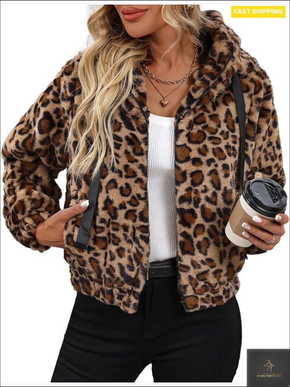 Faux Fur Crop Coat Full Zip Fleece Sherpa Jacket with Hood Chic Y2K